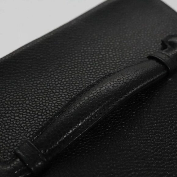 CHANEL Bicolore Vanity Cosmetic Pouch Grained Calf Skin Black Gold CC Auth - Picture 8 of 15